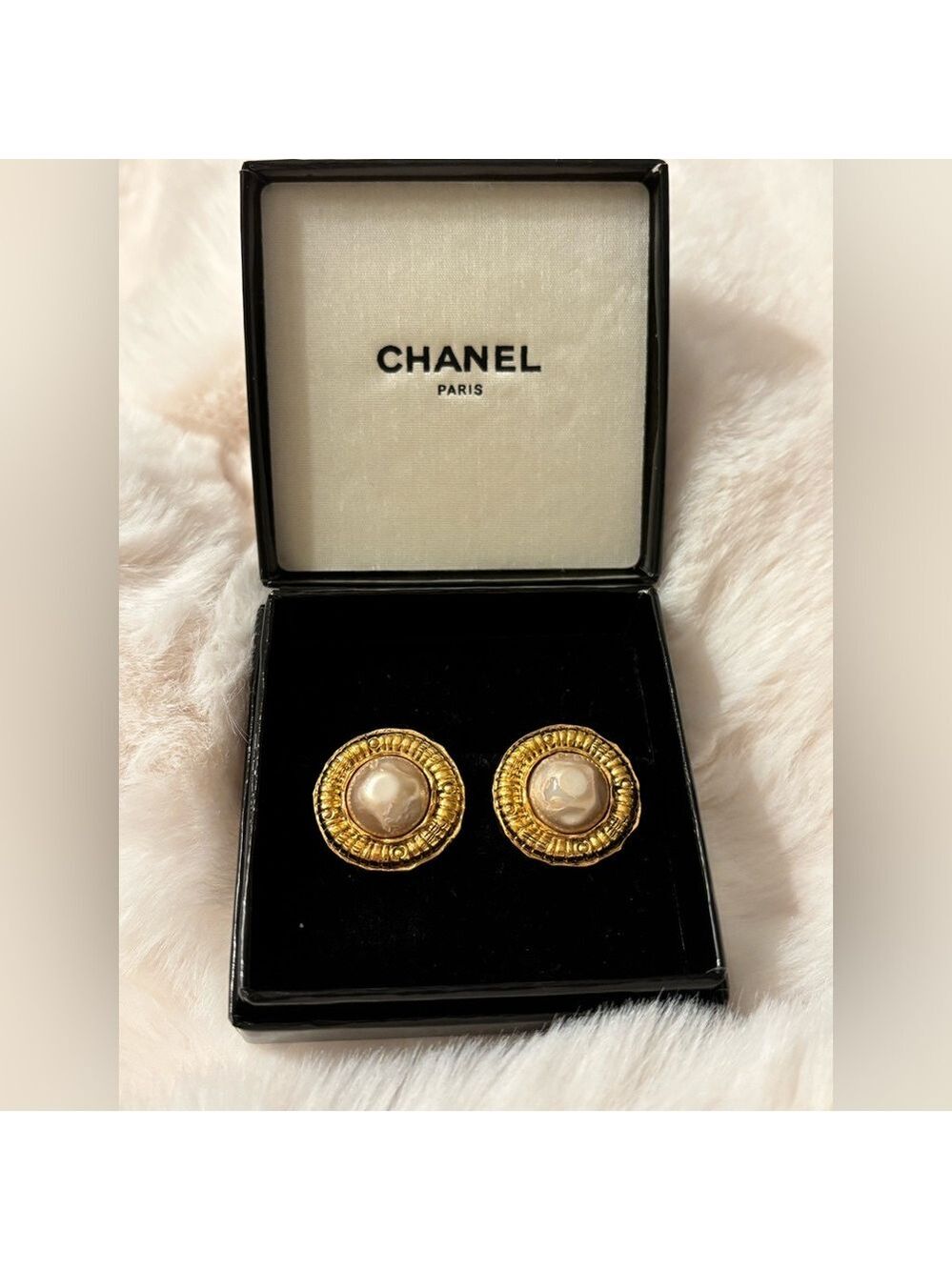 CHANEL Gold and Cream Statement Earrings - Clip on